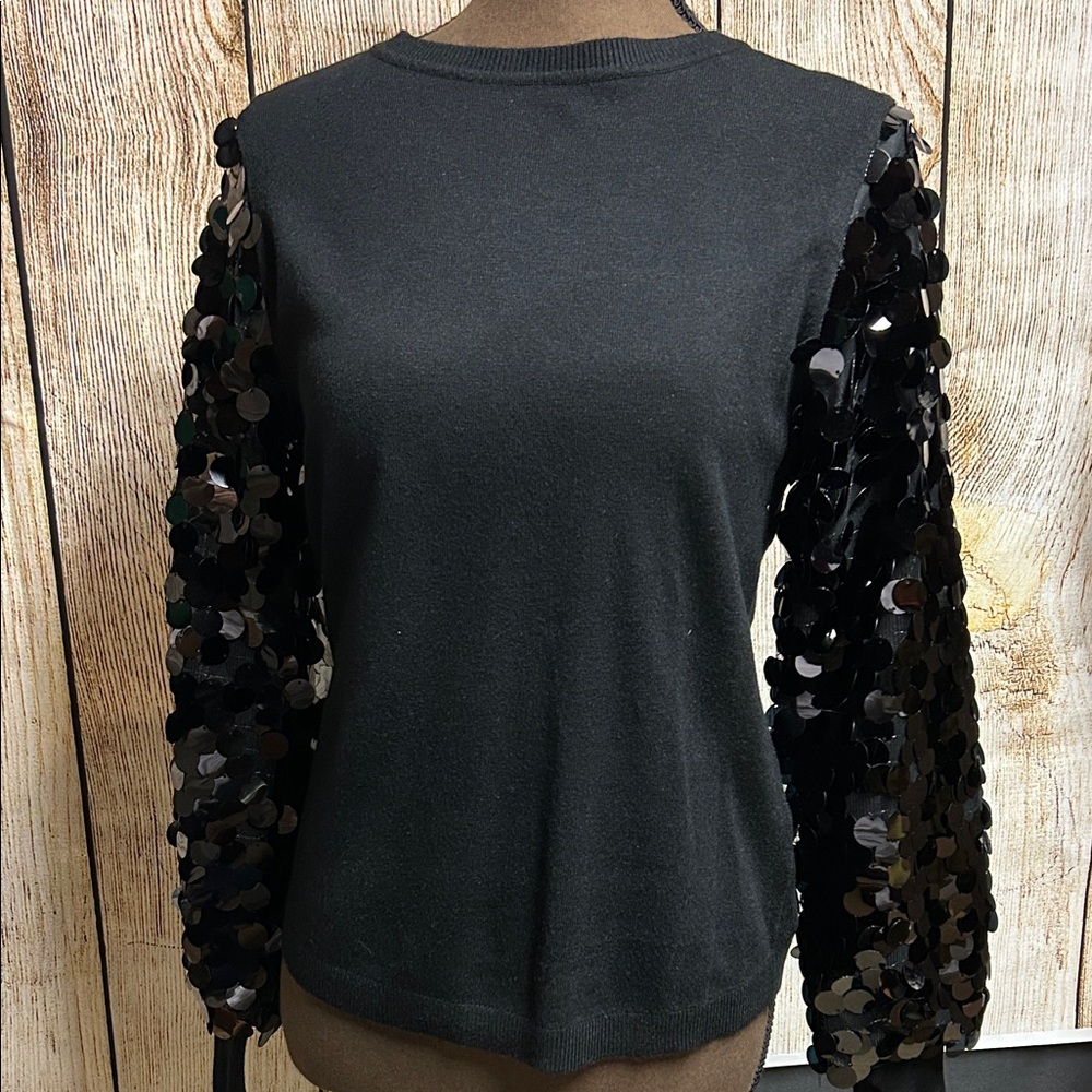 New black sweater with sequin sleeves